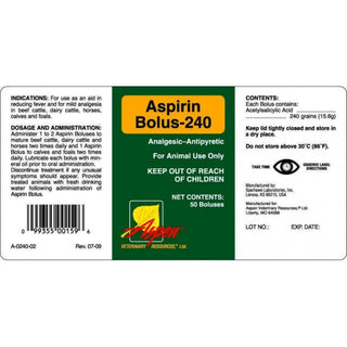 Aspirin Bolus 240 grain : 50ct