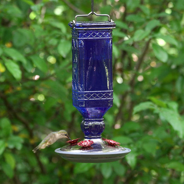 Perky Pet Hummingbird Antique Blue Glass Feeder: 16oz