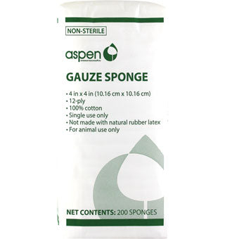 Aspen Gauze Sponges 4" x 4" 12 Ply : 200ct