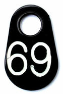 Bock's Pear Neck Tags - Numbered (1-3 Digits) : Black w/ White Lettering