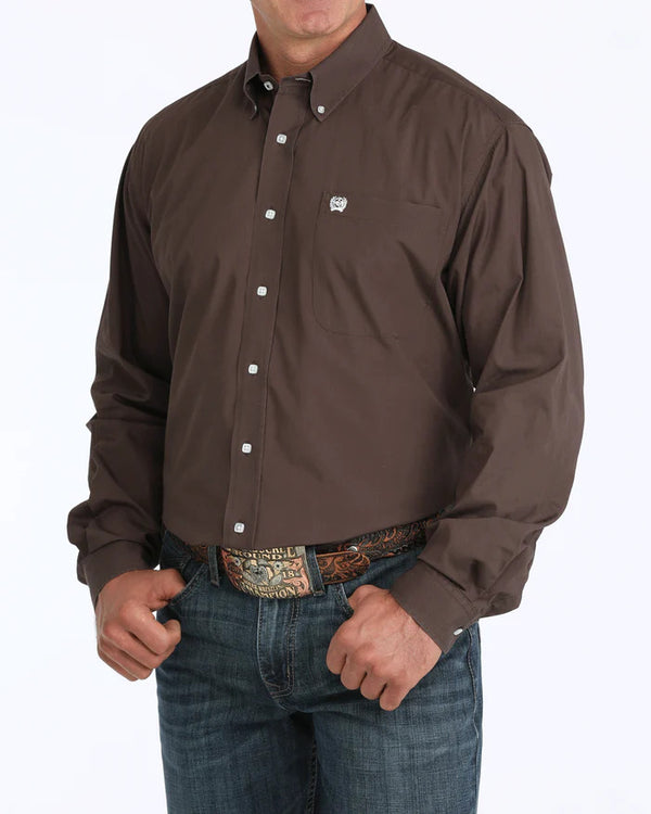 Cinch Men's Classic Fit Long Sleeve Solid Brown Shirt : XXXL