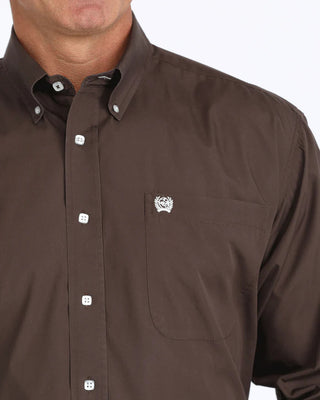 Cinch Men's Classic Fit Long Sleeve Solid Brown Shirt : Small