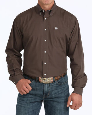 Cinch Men's Classic Fit Long Sleeve Solid Brown Shirt : Large