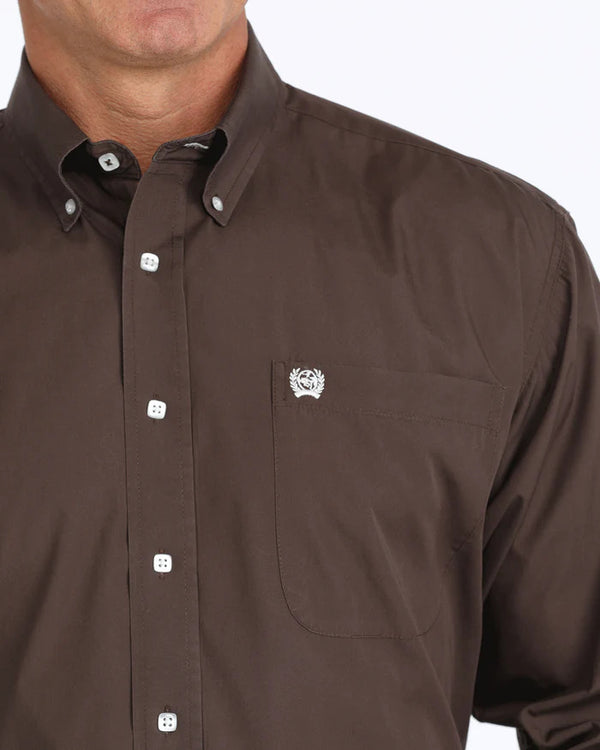 Cinch Men's Classic Fit Long Sleeve Solid Brown Shirt : XXL