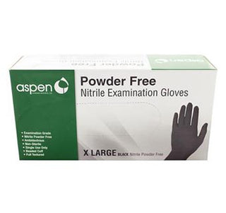 Aspen Nitrile Black XLarge Powder Free Exam Gloves : 100ct