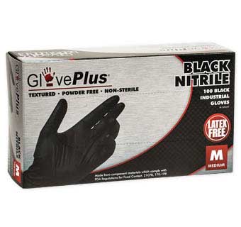Ammex Gloveplus Nitrile Black PF Gloves : Medium 100ct