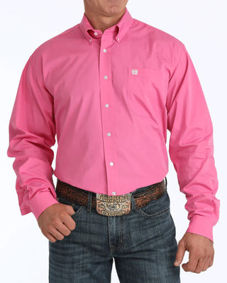 Cinch Men's Classic Fit Long Sleeve Solid Pink Shirt : XL