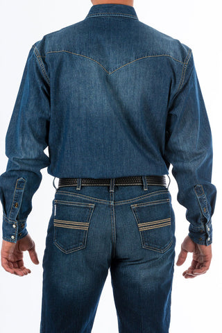 Cinch Men's Shirt Long Sleeve Herringbone Denim - Medium