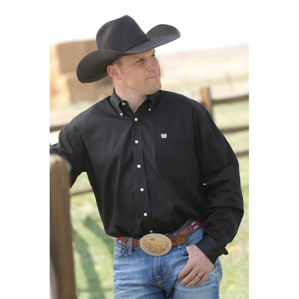 Cinch Men's Classic Fit Long Sleeve Solid Black Shirt : XXL