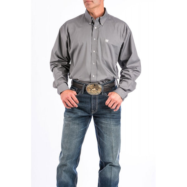 Cinch Men's Classic Fit Long Sleeve Solid Gray Shirt : Small