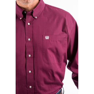 Cinch Men's Classic Fit Long Sleeve Solid Burgundy Shirt : Small