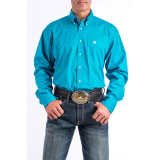 Cinch Men's Classic Fit Long Sleeve Solid Teal Blue Shirt : Small