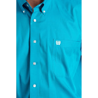 Cinch Men's Classic Fit Long Sleeve Solid Teal Blue Shirt : Small