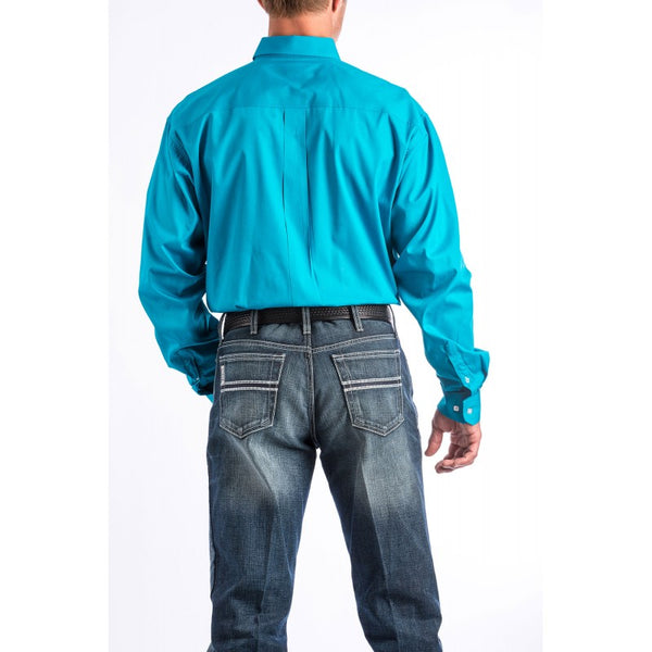 Cinch Men's Classic Fit Long Sleeve Solid Teal Blue Shirt : Small