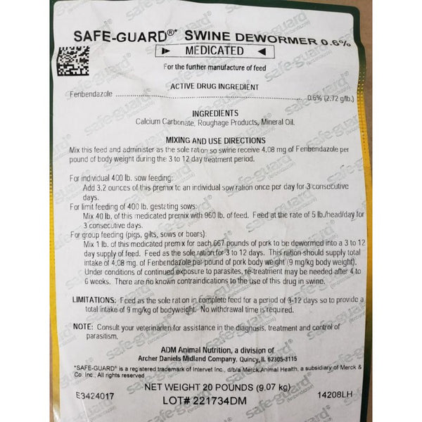 Safe-Guard Swine Wormer .6% : 20lb