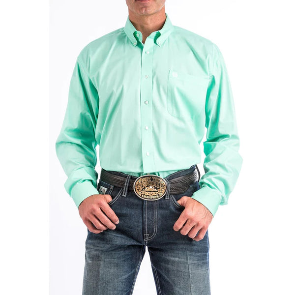 Cinch Men's Classic Fit Long Sleeve Solid Green Shirt : Large