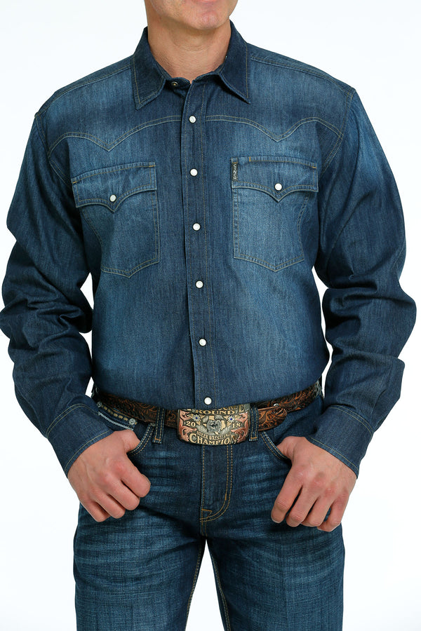 Cinch Men's Shirt Long Sleeve Stonewash Denim - XXL