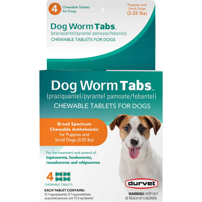 Durvet Dog Worm Chewable Tablets 2-25lbs : 4ct