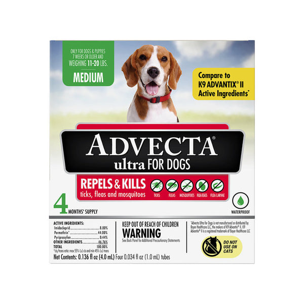 Advecta Ultra Flea Protection for Dogs 4 doses : Medium 11-20lbs